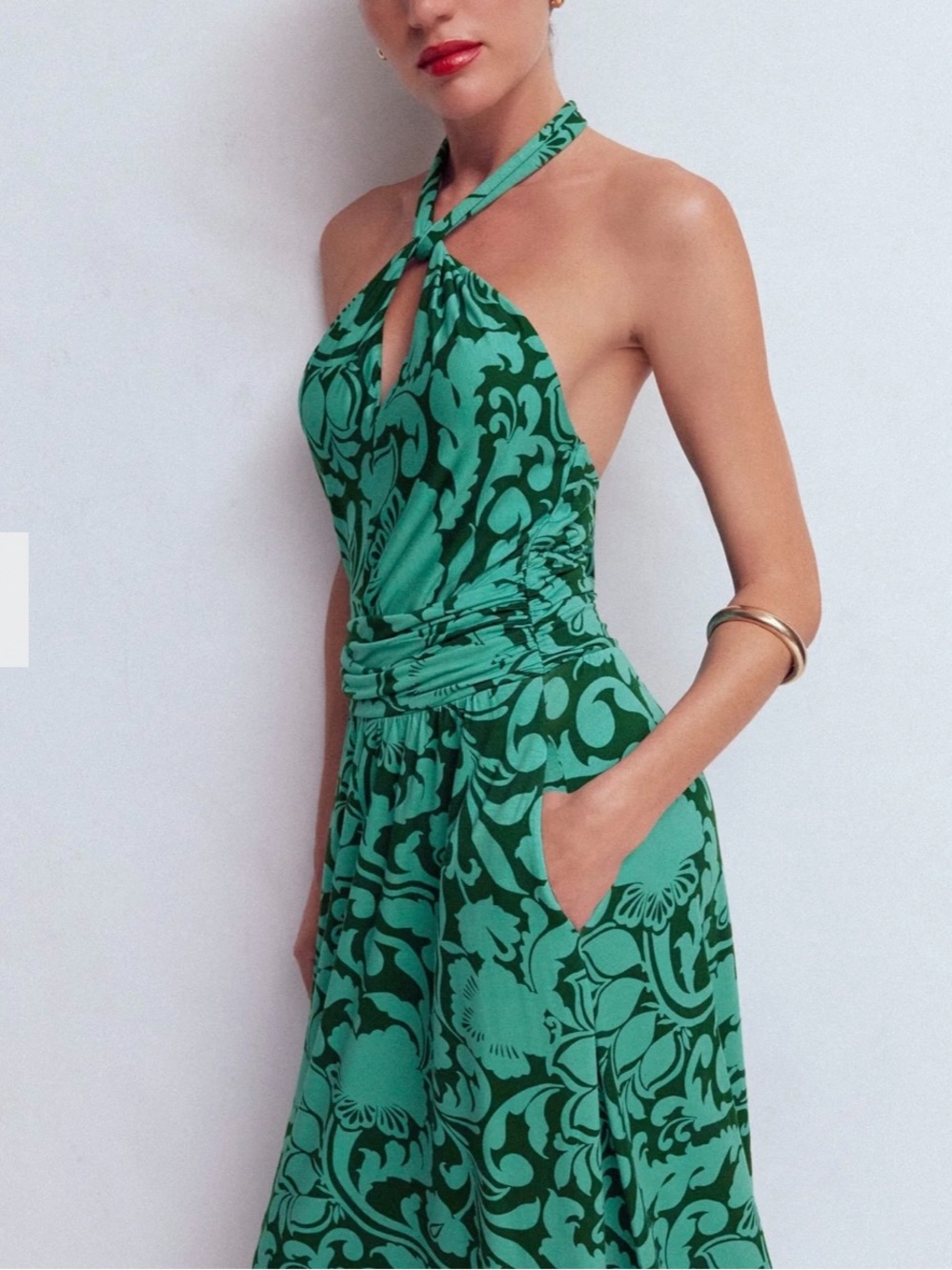 NWT Boden Green Halter Floral-Print Maxi Dress